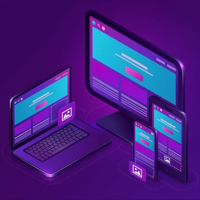 Site exibindo design responsivo em diversos formatos de tela